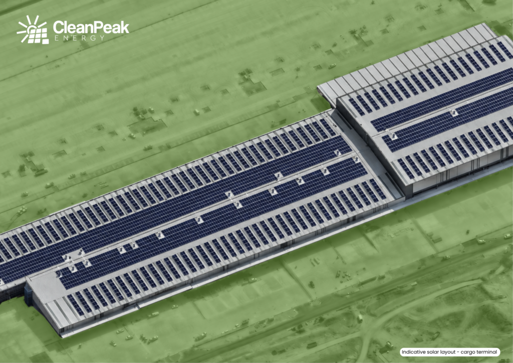 Indicative render showing the proposed cargo terminal solar layout